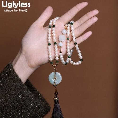 Uglyless Top Luxury Natural Pearls Jade Emerald Necklaces for Women Multi Gemstones Tassel Pendants 925 Silver Fashion Jewelry