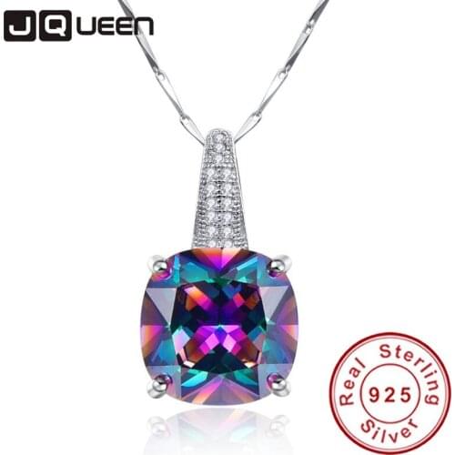 925 Sterling Silver Ladies Fashion Jewelry Rainbow Necklace Topaz Chain with Stone Pendants Gifts for Women Packed in Gift Box