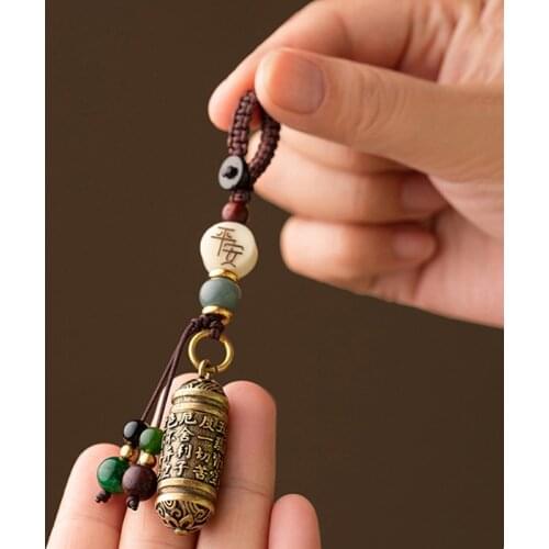 1PCS Gifts Accessories Handmade Brass Six Words Mantra Buddhist Car Keychain Pendant Sutra Amulet Copper DIY Keyrings