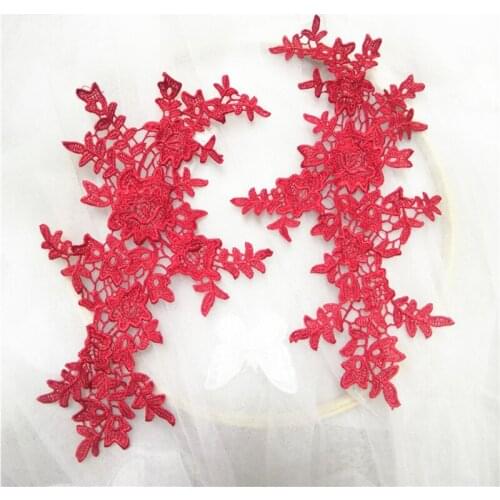 10Pcs Polyester Embroidery Sew On Dress Lace Applique Flower Red White Patch Fabric Dancing Garment Accessories 27x15cm