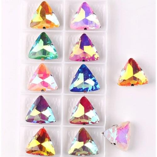 18mm triangle shape Silver claw settings 10 pcs/Pack jelly candy & AB color glass Crystal Sew on rhinestone applique diy