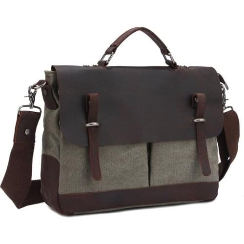 2020 Vintage Military Canvas Leather Mens Messenger Bag Canvas Shoulder Bag for men Crossbody Bag Sling Tote Handbag Satchel