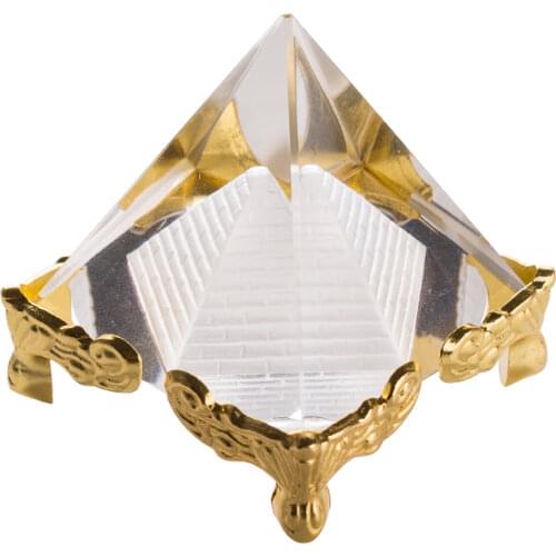 Egypt Crystal Glass Hollow Pyramid Metal Base Paperweight Fengshui Figurine Wicca Crafts Home Wedding Office Decor Ornaments