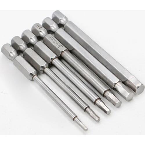 6 Pcs/set 1/4" 75mm 2-6mm Hex Screwdriver Bits S2 Material Magnetic Electric Drill Hexagonal Screwdriver Head Power Driver Tools