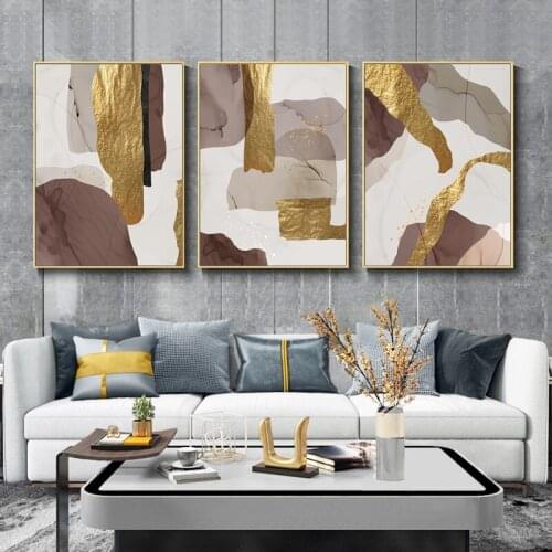 Abstract Brown Gold Foil Marble Canvas Paintings Minimalism Poster and Print Morden Wall Art Picture for Living Room Home Decor