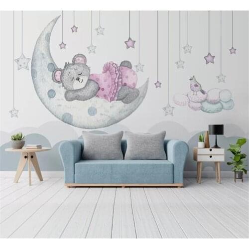 Beibehang Nordic hand-painted cartoon traum mond knospe sterne bär kinder zimmer hintergrund wand 3d tapete wandbild