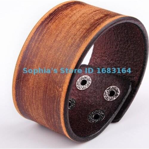BL31 Brown Cool Vintage Mens Surfer Leather Bracelet Wristband Wide Cuff New