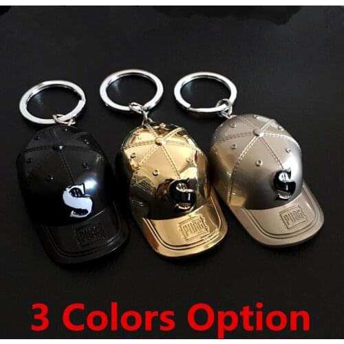Game pubg Baseball Hat Keychain High Quality Alloy Pendant Key Rings Key Holder 3 Colors Options 10pcs/lot