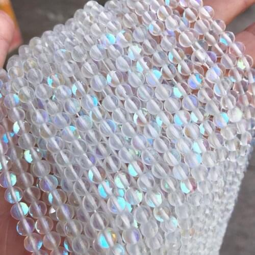 Natural White Austrian Crystal Round Beads For Jewelry Making 15'' Strands 6 8 10 12mm Glitter MoonStone Beads Diy Bracelet
