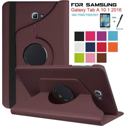 Case Cover For Samsung Galaxy Tab A 10.1 T580 T585 Case PU Leather TabA SM T580N 360 Rotating cover Tablet stand Case+film+pen