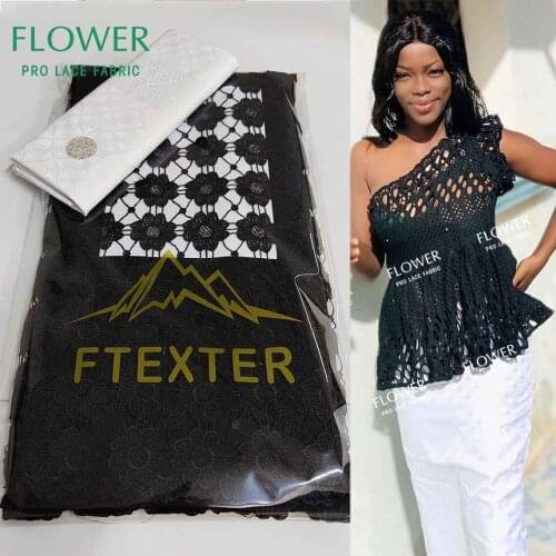 Black And White 100% Egyptian Cotton Lace Latest Style Swiss Voile Fabric Austria Dry Lace For Women Bazin Riche Lace Materials