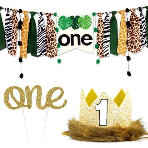 Jungle Safari Party Supplies Wild One Birthday Decoration Wild One 1st Birthday HighChair Banner for Baby Girl Boy 1st Birthday