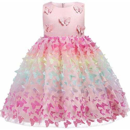 Seven colored butterflies Children Casual Wear Baby Clothes Girl Dresses Summer Girl Princess Dress Kids Birthday Party