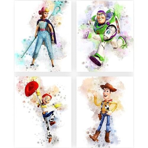 Disney Toy Story Watercolor Wall Art Posters and Prints Buzz Portrait Paintings Print on Canvas Pictures Kids Room Decoration
