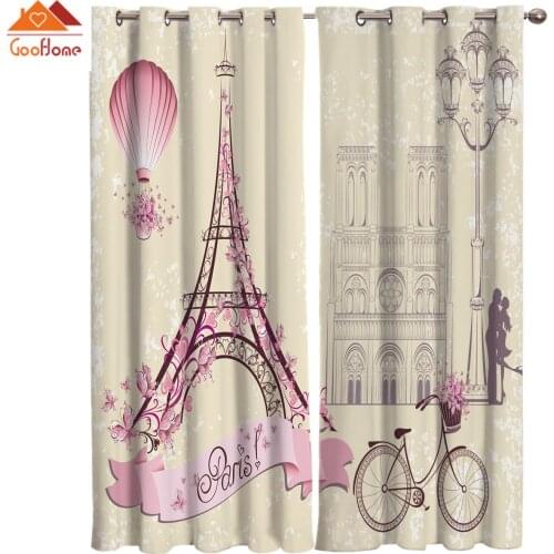 French Paris Tower Window Curtains Living Room Outdoor Fabric Drapes Curtain Home Decor