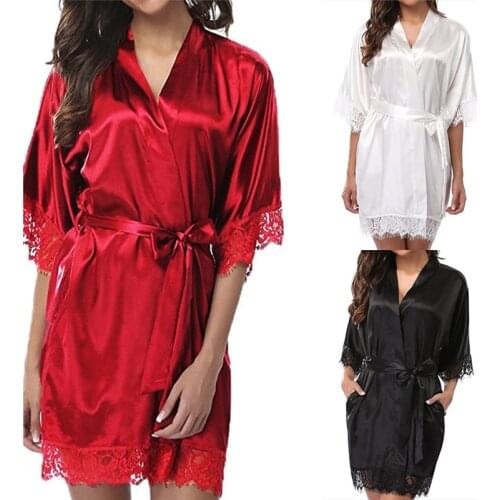 1PCS S-XL Women Short Satin Bride Robe Sexy Wedding Dressing Gown Lace Silk Kimono Bathrobe Summer Bridesmaid Nightwear