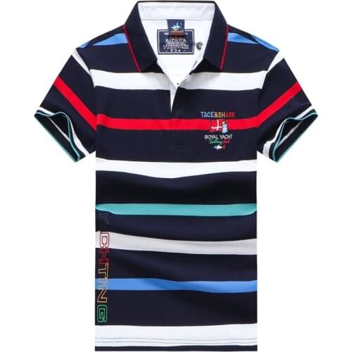 Classic Striped Mens Polo Shirts Short Sleeve 96% Cotton + 4% Spandex High Quality Tace & Shark Polo Shirt Brand Polos Male