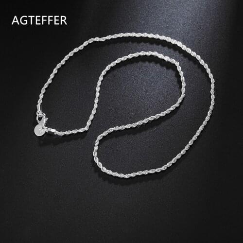 AGTEFFER 925 Sterling Silver 16/18/20/22/24 Inch 2mm Flash twisted rope Necklace For Women Man Fashion Wedding Charm Jewelry