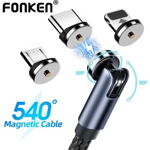 FONKEN Magnetic Cable USB C Cable 540 Rotate Cable Mobile Phone Chargers Micro USB Magnet Charge Cable For Iphone Charger Cable