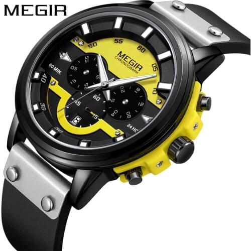 MEGIR Chronograph Sport Watch Men Creative Big Dial Army Military Quartz Watches Clock Men Wrist Watch Hour Relogio Masculino