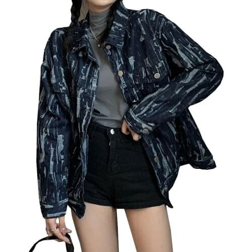 Fashion Women Spring Women cowboy Clothing Elegant Print Loose Large Size Slim Coat 2021 New Autumn Female Denim Jacket OK988