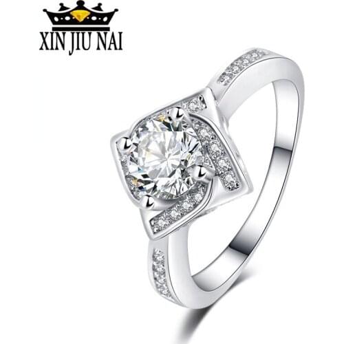 Fashion Jewelry Square Shape Flower Rose Design Wedding Engagement Rings for Women Fine Bijoux Femme Wedding Bands