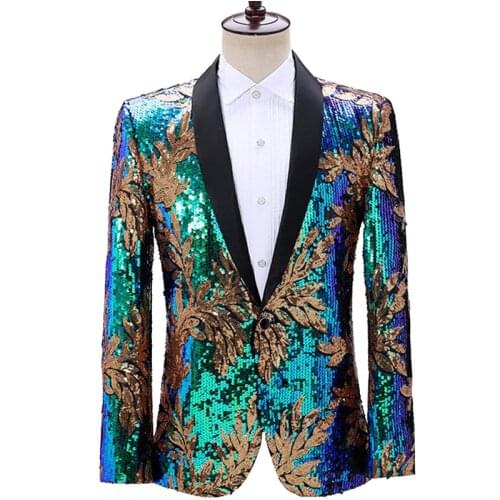 Leaf Sequin Jacket Men Stage Party Mens Suit Jacket Dress Luxury Performance Mens Blazer Wedding DJ Singer Costume Homme