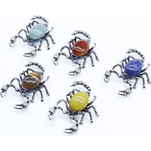 Natural Stone Scorpion Brooch Chip Pin for Women Girl Birthday Gift Mens Animal Pendant Necklace 60CM Black Leather Brooches