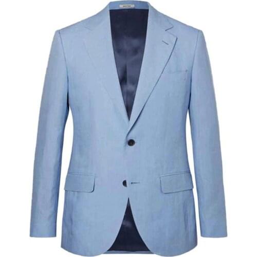 Breathable Light Weight Sky Blue Linen Blazers Men Custom Made Slim Fit Casual Comfortable Linen Jacket For Summer Cool Jackets