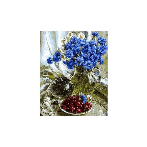 MaHuaf-X1642 Cornflowers and berries Framed Acrylic Painting by Number kit digital canvas paintings for living room 40x50