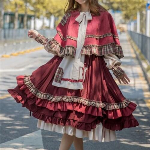 Lolita Dress Big Swing Kawaii Girls Anime Victorian Op Dresses Robe Victorienne Lolitas Maid Full Sleeve Pricess Vintage Red