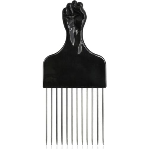 CestoMen Professional Wide Teeth Fist Shape Black Handle Afro Pick Hair Comb Metal Salon Comb