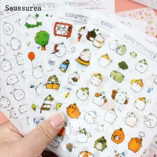 Transparent Walking Stick Cartoon Sticker Cute Stupid Round Rolling Rabbit Diary Decorative Album Scrapbook Sticker Stationery