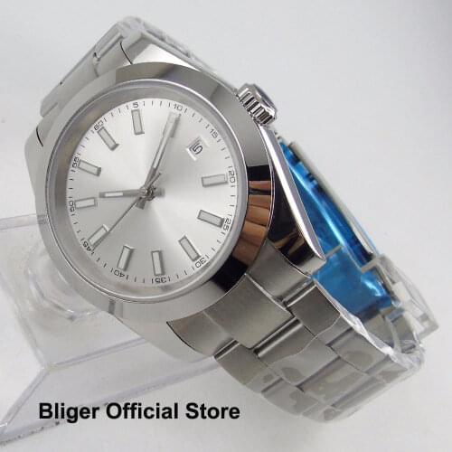 Luxury Dress 40MM BLIGER White Dial Automatic Watch Men Polished Bezel Date Window Luminous Hand