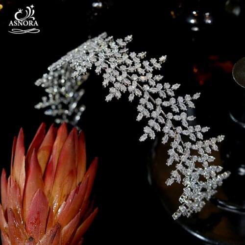 Luxury Leaf Shape Bridal Headband Cubic Zircon Bridal Headband ASNORA Bridal Crown Headband Wedding Hair Accessories A01080