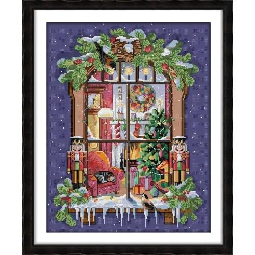 Everlasting Love The Window Of The Christmas Ecological Cotton Cross Stitch 11CT Printed DIY Gift New Year Decorations For Home