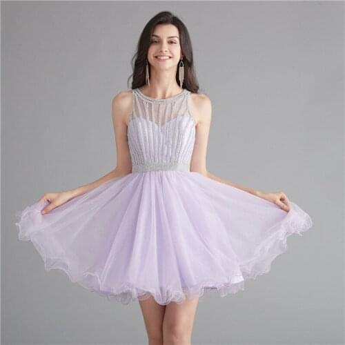 Sexy Chain Short Dress Lavender Elegant Tulle Homecoming Dress Mini Blue Sleeveless Vestido De Graduacion Bestido Azul Corto