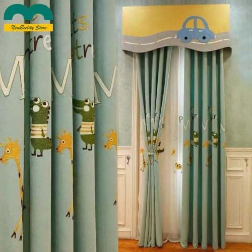 Low Cost Childrens Room Cartoon Curtains Boys Girls Kids Bedroom Study Cute Giraffe Crocodile Bay Window Drapes Customization