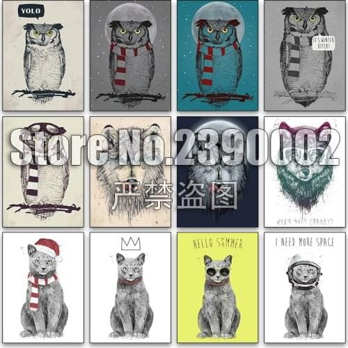 Owl & wolf 5d Diy Diamond Painting Cross Stitch Diamond Embroidery Mosaic Cat Full Square Rhinestone Gifts Picture Wall Stickers