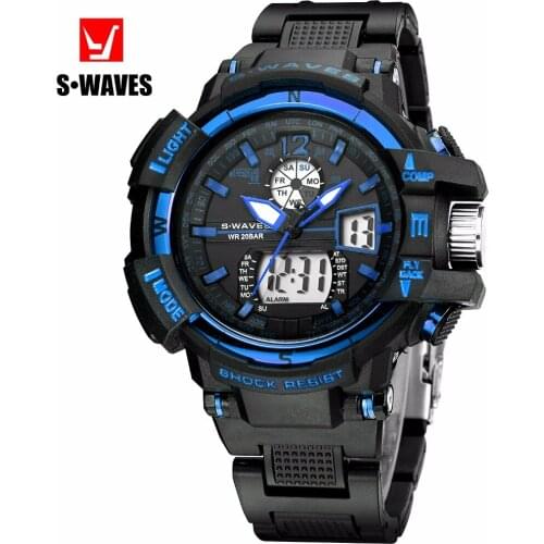 SWAVES Brand Plastic Watch Men Casual LCD Waterproof Wristwatch Mens Military UniqueWeek Alarm Clock Date Relojes Para Hombre