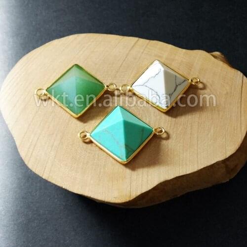 WT-C079 Wholesale natural howllite raw chalcedony pyramid stone pendant with double loops in womens fashion necklace jewelry