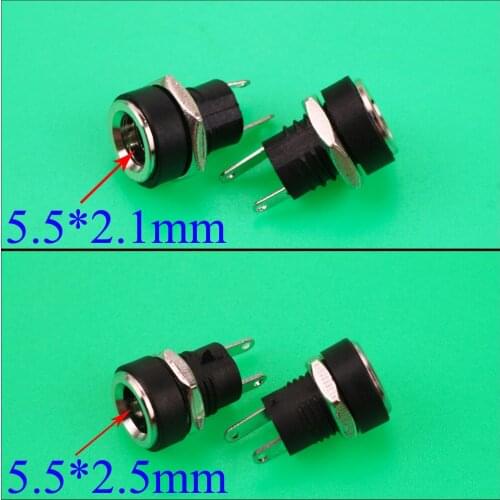 YuXi 5.5*2.1mm/5.5*2.5mm for DC Power Supply Jack Socket Female Panel Mount Connector 5.5 mm x 2.1mm / 5.5 mm x 2.5mm