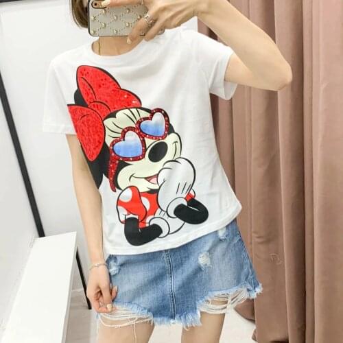 Disney Cartoon Minnnie Shirts for Women Print Round Neck Short-sleeved Women Fashion Clothing Graphic T-Shirts Harajuku Kawaii