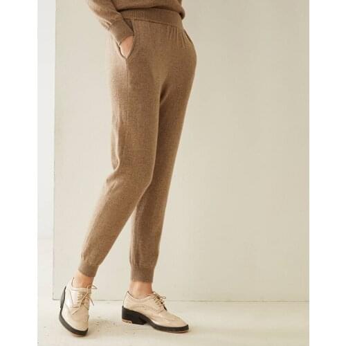 Womens pants 2021 autumn and winter new soft and comfortable high waist 100% pure cashmere knitted pants women elastic band