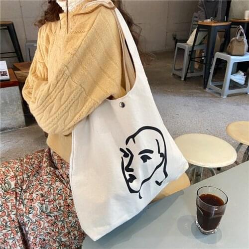 Harajuku Canvas Shopper Bags Women Ulzzang Korean Black Large Capacity Tote Bag Solid Color College White Reusable Shoulder Bags