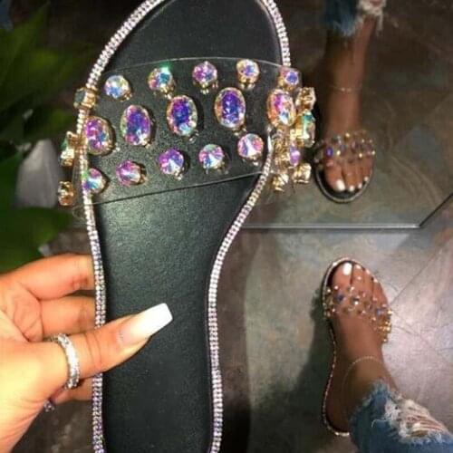 Womens Sandals Shoes Open Toe Transparent Sandals Shoes Woman Slides Rhinestones Snake Slip-On Sandals Women Slide Ladies Shoes