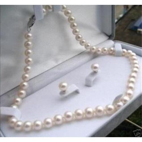2015 Charming women sale Beautiful 8-9mm White Akoya Pearl Necklace Earring 17.5" Jewelry Wholesale and retail
