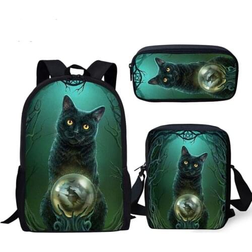 Cartoon 3pcs/set Gothic Cat School Bags for Girls&Boys Orthopedic Backpack Schoolbag In Primary Students Kids Mochilas