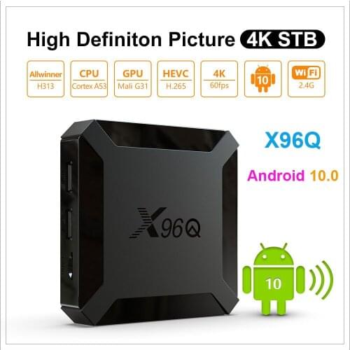 50pcs /lot X96Q Android 10.0 TV Box 4K HD2.0 1080P Allwinner H313 Quad Core 8GB 16GB Wifi 2.4G Media Player Set Top Box
