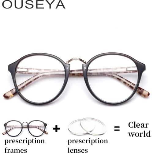 Acetato de las mujeres prescripción gafas dioptrías marco redondo astigmatismo asférica progresiva gafas de lectura multifocales